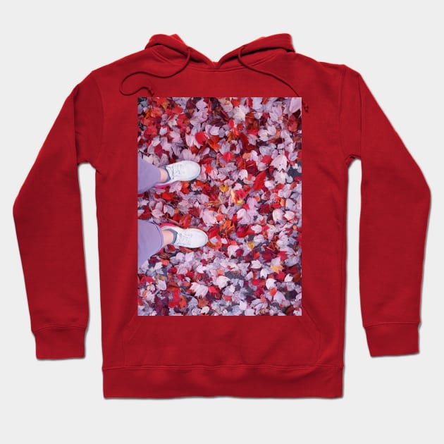 Autumn Walk leaves red purple orange and white nature pretty delicate Hoodie by sandpaperdaisy